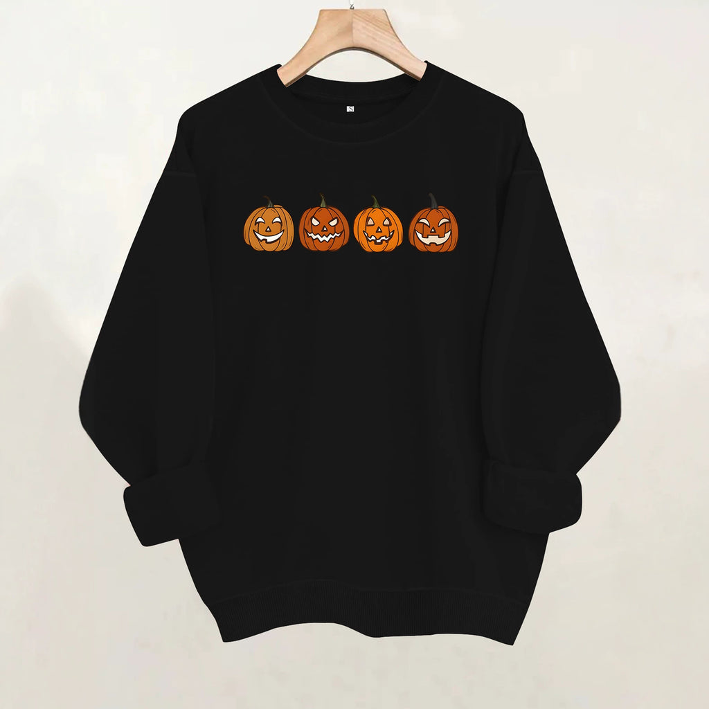 Pumpkin pattern printed round neck fleece hoodie
