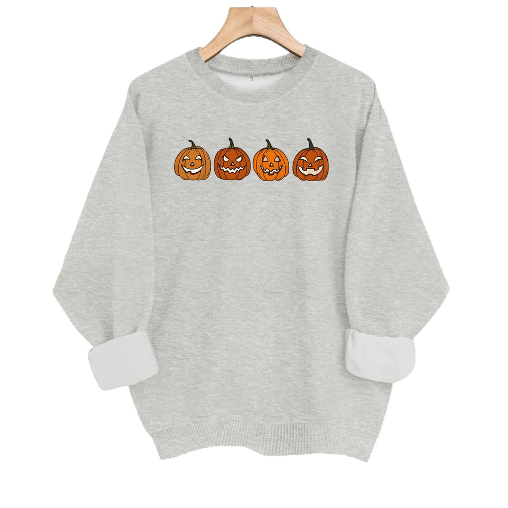 Pumpkin pattern printed round neck fleece hoodie